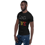 The Loc Love T-shirt is a stylish and vibrant piece of clothing that celebrates the beauty and cultural significance of dreadlocks. Made from high-quality fabric, this t-shirt features a bold and eye-catching design with the words "Loc Love" emblazoned across the front. The design incorporates the Rastafarian colors in the word Love dreadlocks, symbolizing unity, pride, and love for this unique hairstyle. With its comfortable fit and expressive design, the Loc Love T-shirt is perfect for anyone 