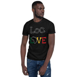 The Loc Love T-shirt is a stylish and vibrant piece of clothing that celebrates the beauty and cultural significance of dreadlocks. Made from high-quality fabric, this t-shirt features a bold and eye-catching design with the words "Loc Love" emblazoned across the front. The design incorporates the Rastafarian colors in the word Love dreadlocks, symbolizing unity, pride, and love for this unique hairstyle. With its comfortable fit and expressive design, the Loc Love T-shirt is perfect for anyone 