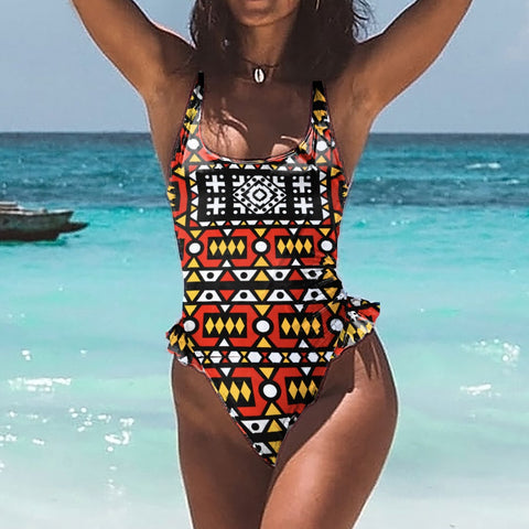 Angola Print One-piece Swimsuit With Ruffle